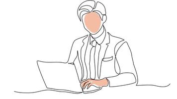 a continuous line of business managers sitting in front of laptops video