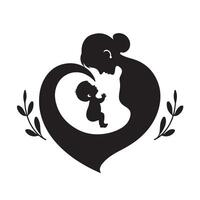 A silhouette of a mother and child in a heart vector