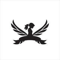 A silhouette of a girl with wings and a ribbon vector
