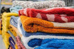 Soft Fluffy Colorful Fleece Blankets Stack Warm Cozy Texture red bed pile home blue room photo