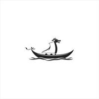 A black and white logo of a boat with a man on it vector