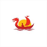 A dragon boat with a sail and a sun in the background vector