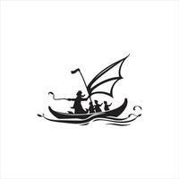 A man and his dog are in a boat with a sail vector