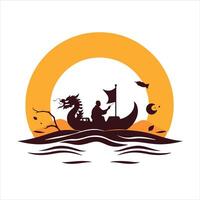 A man in a boat with a dragon on it vector