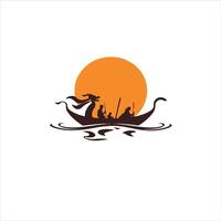 A boat with two people on it in the water vector