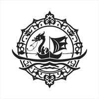 A dragon boat in a circular frame with a dragon on it vector