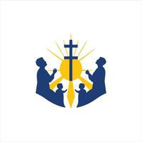 The cross and two people are holding hands vector