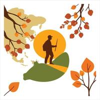 Autumn landscape with a man walking on a path vector