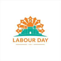 Labour day logo with a building in the middle vector