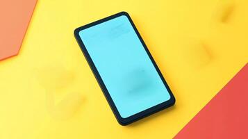 Modern Smartphone Mockup on Vibrant Yellow and Coral Background photo