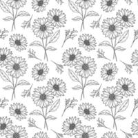 Floral seamless background line art. Daisy seamless pattern. Floral background with Daisy. April birth month flower line art. Botanical Background for wrapping paper, textile vector