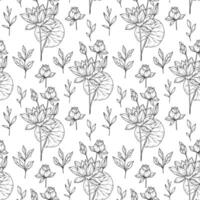 Floral seamless background line art. Water Lily seamless pattern. Floral background with Water Lily . July birth month flower line art. Botanical Background for wrapping paper, textile vector