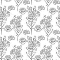 Hand Drawn Floral seamless background line art. Carnations seamless pattern. Floral background with Carnation. January birth month flower line art. Botanical Background for wrapping paper, textile vector