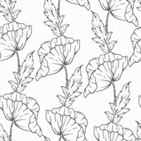 Floral seamless patterns. Poppy background. Eco friendly background. Poppy flowers and greenery hand drawn line art design. Elegant seamless background endless pattern minimalist style vector