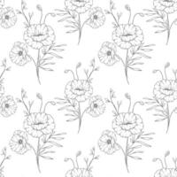 Floral seamless background line art. Poppy seamless pattern. Floral background with Poppy. August birth month flower line art. Botanical Background for wrapping paper, textile vector