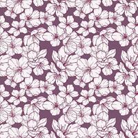 Modern Floral seamless pattern with Sakura. Cherry Blossom background. Eco background. Cherry Blossom and greenery hand drawn line art design. Elegant seamless background minimalist style vector