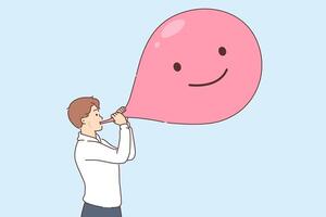 Business man inflates emotional bubble trying to get rid of bad thoughts and improve own mood vector