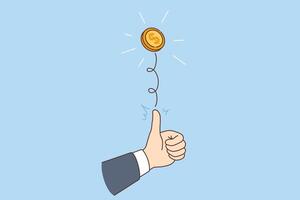 Business man flips coin to try luck and make random choice between heads and tails vector