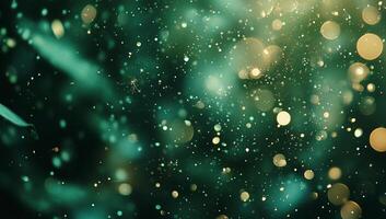 Emerald Green Bokeh Background Sparkling Lights and Dust Motes Abstract Texture photo