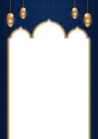 Islamic blue gradient vertical template background with golden hanging lantern and some copy space for your text with elegant and luxury design vector