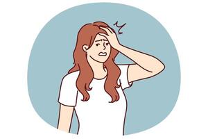 Irritated woman making face palm gesture after learning about delay in delivery from courier vector
