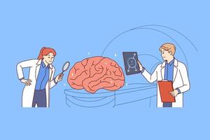 Scientific study and tomography of human brain, to research memory or intelligence capabilities vector