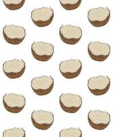 Seamless pattern of hand drawn doodle sketch colored half cut coconut isolated on white background vector