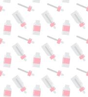 Seamless pattern of flat cartoon colored essence oil bottles isolated on white background vector