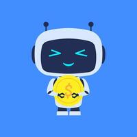 Robot holding coin. illustration for or cryptocurrency theme, blockchain projects or financial technology content vector
