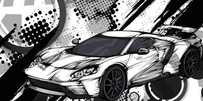 Black and white abstract background with racing car object vector