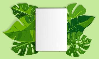 Mockup template surrounded by vibrant green leaves for creative design projects vector