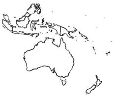 Sketch map of Oceania and Australia in doodle style, with irregular lines and freehand strokes. vector