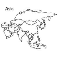 Sketch map of Asia in doodle style, with irregular lines and freehand strokes. Political division vector