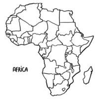 Sketch map of Africa in doodle style, with irregular lines and freehand strokes. Political division vector