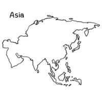 Sketch map of Asia in doodle style, with irregular lines and freehand strokes. vector