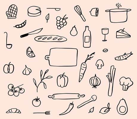 Illustration of kitchen elements in doodle style