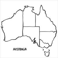 Sketch map of Australia in doodle style, with irregular lines and freehand strokes. Political division vector