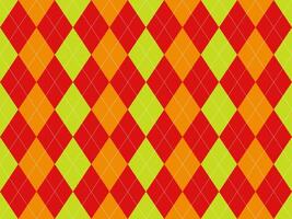 Vibrant argyle pattern in red, orange, and lime green. Perfect for backgrounds, textiles, or any design needing a bold, geometric touch. vector