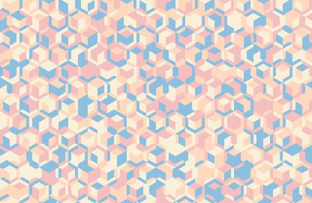 Abstract pastel geometric pattern. Interlocking cubes in soft pink, blue, and cream create a captivating, seamless texture. Ideal for website backgrounds, textiles, or modern branding.