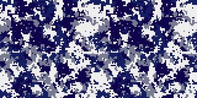 Abstract digital camouflage pattern in navy blue, white, and gray. Perfect for backgrounds, textiles, and militarythemed designs. The pixelated texture creates a modern, edgy aesthetic. vector