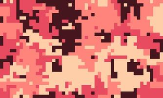 Abstract pixelated camouflage pattern in warm coral and dark brown tones. Ideal for backgrounds, textiles, and digital designs. vector