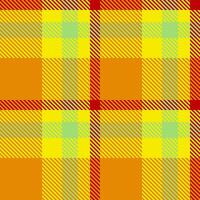 Bedding background plaid fabric, show textile check texture. Comfortable pattern tartan seamless in amber and radioactive colors. vector