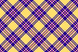 Scottish fabric background texture, neat plaid textile seamless. Intense tartan pattern check in yellow and indigo colors. vector