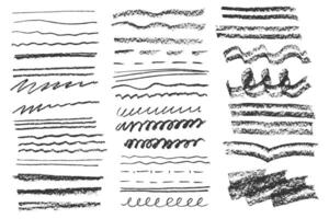 Charcoal pencil hand drawing curly lines, splash, squiggles and shapes. Black elements on white background. Grunge chalk crayon scribbles doodles textures. Rough crayon strokes. illustration. vector
