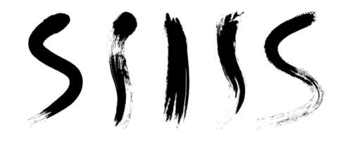 Set of 5 brush texture, ink, brush pattern, wave pattern brush stroke material, grunge texture on white background vector