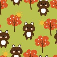 Seamless pattern with cute cartoon rabbits and trees, for fabric prints, textiles, gift wrapping paper. children's flat and colorful style vector