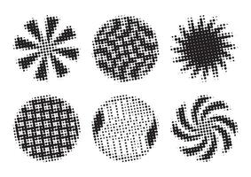 Black dotted halftone circle set, collection of trendy vintage round shapes, retro radial forms, dark gradients with grunge effect, monochrome modern abstract backgrounds vector