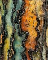 Abstract Tree Bark Texture Vibrant Autumnal Hues Intricate Natural Patterns photo