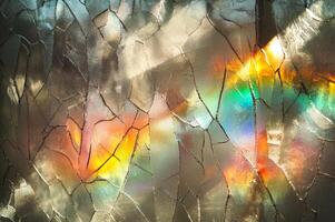 Abstract Colorful Cracked Glass Texture Background with Rainbow Light art gold blue style green photo