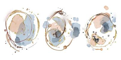 Watercolor abstract arrangement of blue, red, and gold on a white background vector